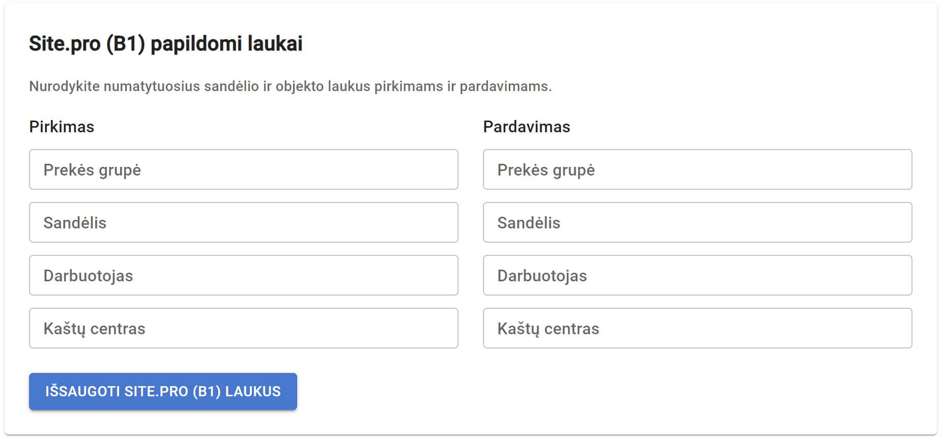 Site.pro papildomi laukai DokSkenas nustatymuose